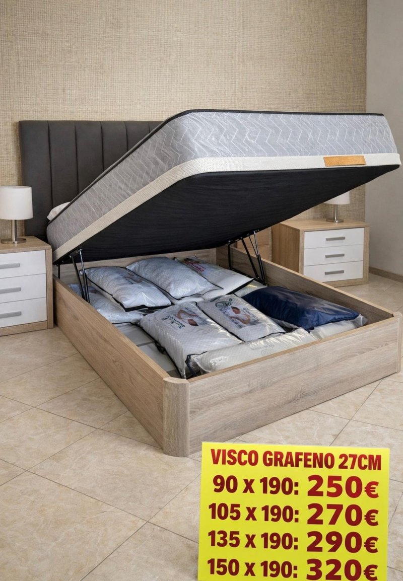 Pack canapé abatible de madera con colchón Visco Grafeno 27 cm — Muebles Jorge Getafe